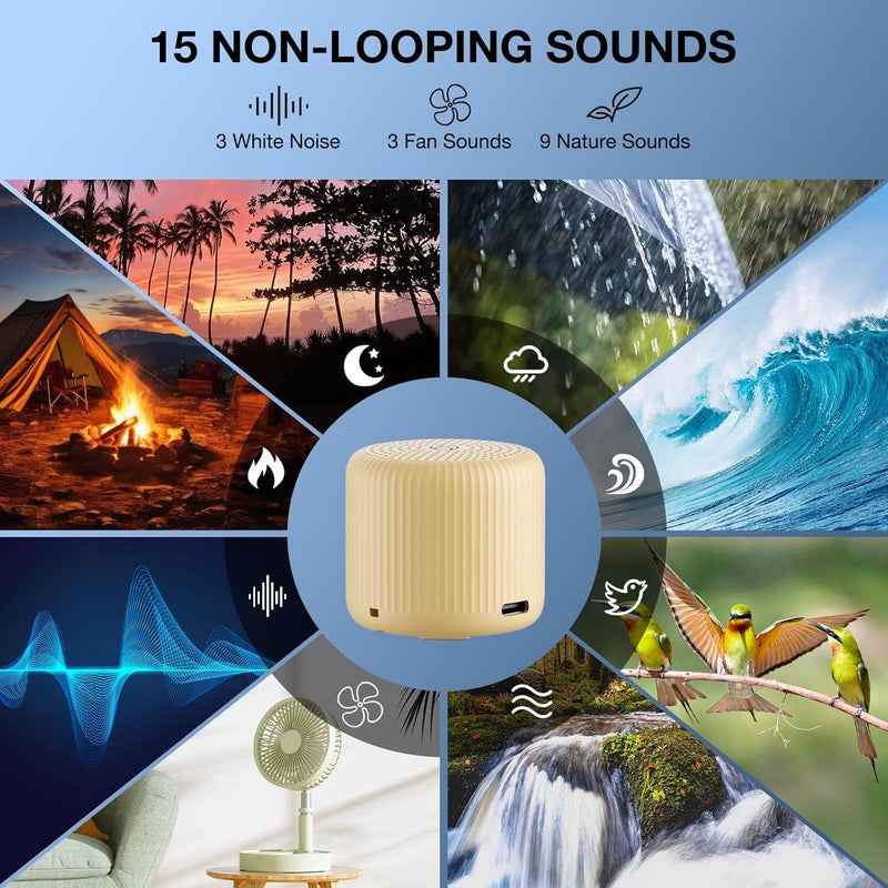 LEICEX White Noise Machine Baby Portable Sound Machine, Travel Sound Machine,15 Non-Looping Sound Timer and Memory Play, Mini White Noise Machine for Sleeping Office Travel （Honey） - Image 3